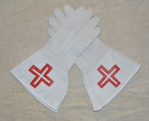 St Thomas of Acon - White Leather Gauntlets (Large) - Click Image to Close